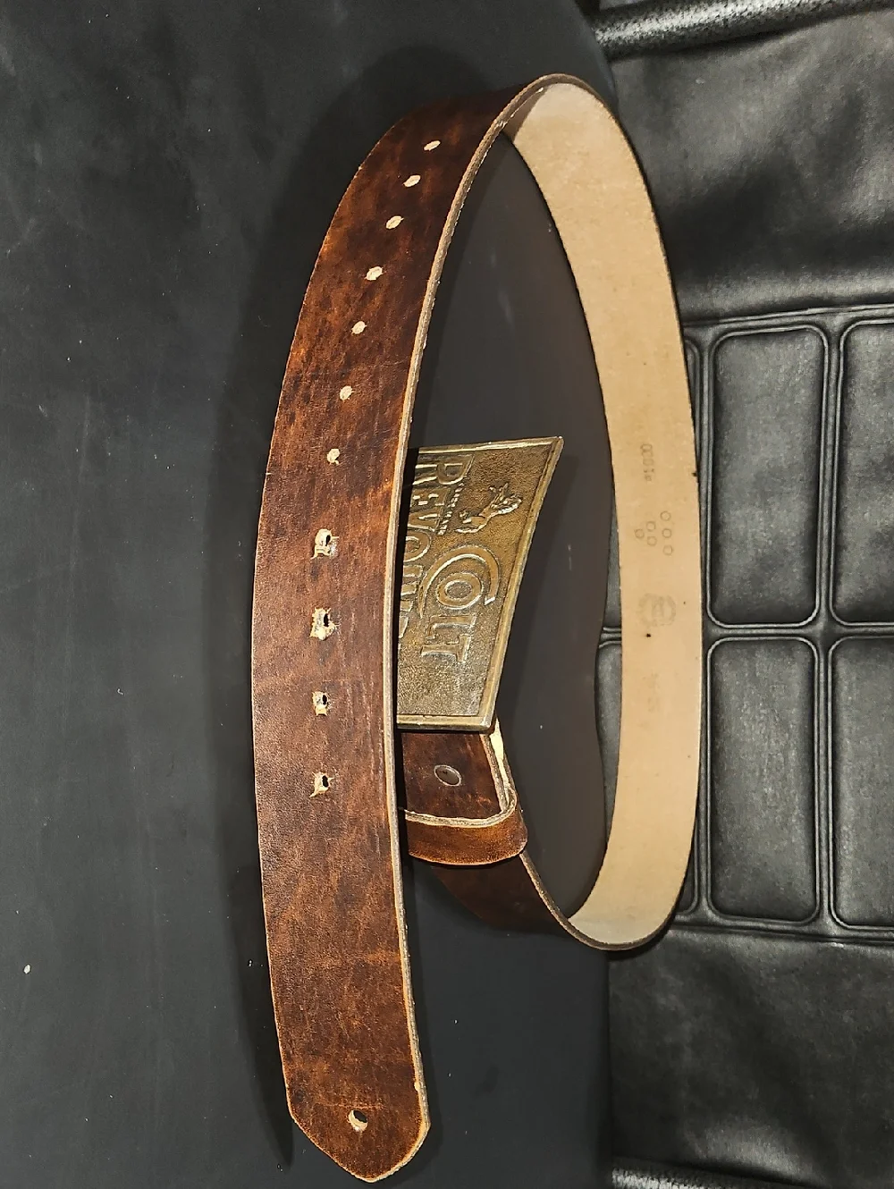 Colt Revolver Buckle on Leather Belt Belt Size 52-54